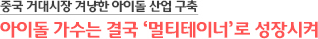 중국 거대시장 겨냥한 아이돌 산업 구축 아이돌 가수는 결국 ‘멀티테이너’로 성장시켜