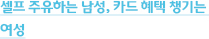 셀프 주유하는 남성, 카드 혜택 챙기는 여성