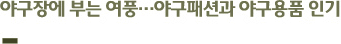 ‘야구장에 부는 여풍…야구패션과 야구용품 인기